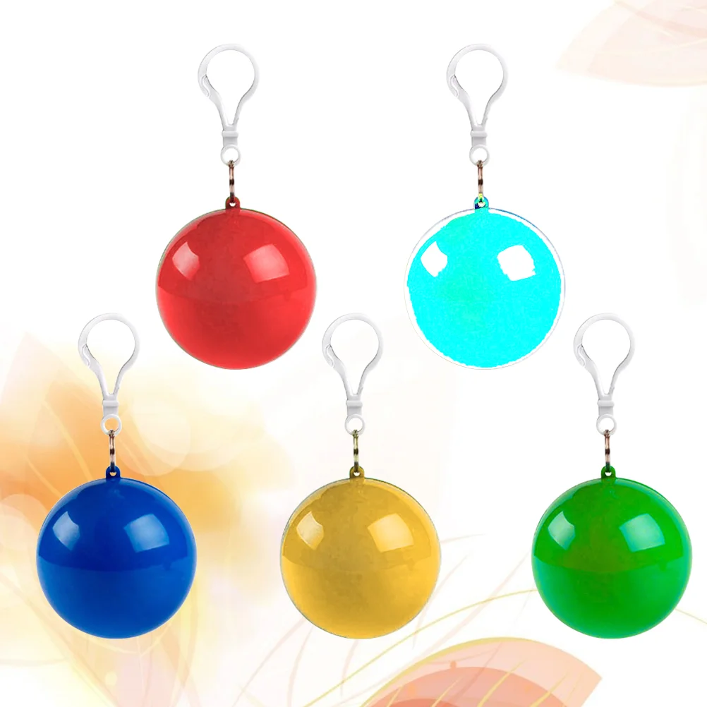 

5Pc Disposable Unisex Easy Carry Keyring Ball Raincoat Rain Poncho Rainwear Keyring Ball Practical (Assorted Color)