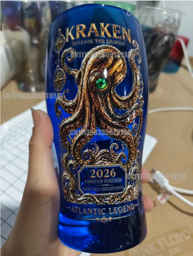 Стеклянный стакан Kraken Atlantic Legend 2026 Limited Edition, синий, с принтом глубоководного осьминога, для коллекционеров и любителей бара (art.: 3920db33d79fe) - 3920db33d79fe