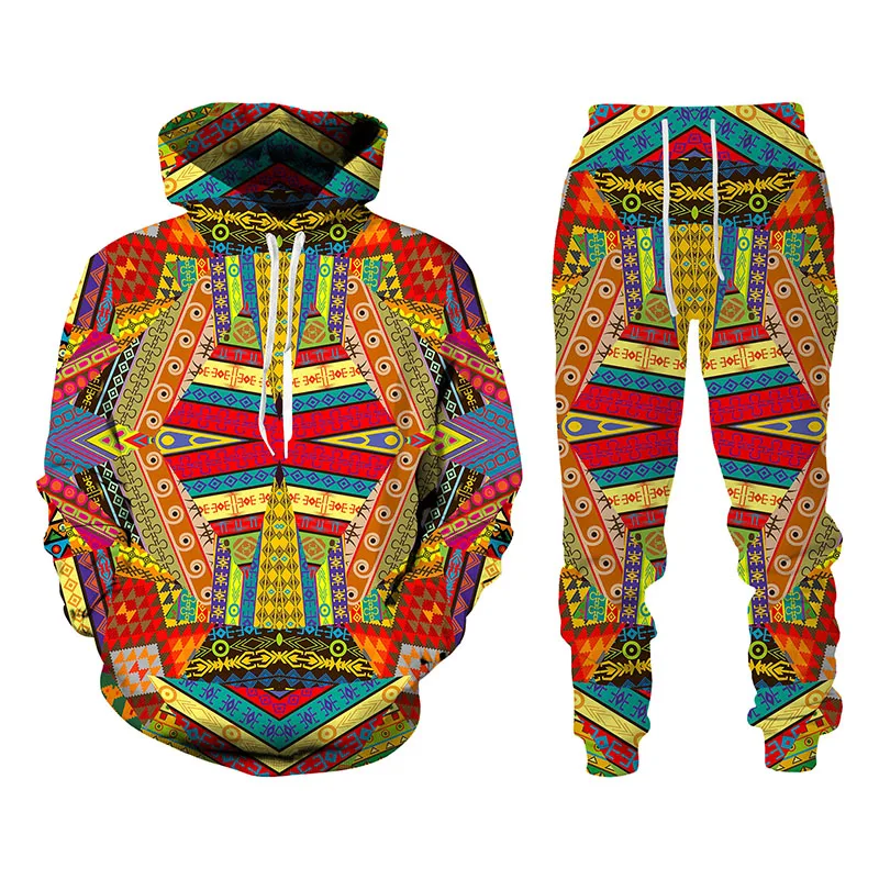 

African Dashiki Tribal Print Tracksuits Men Women Casual Pullover Hoodie/Pants/Suit Ethnic Style Long Sleeve Couple Clothing Set
