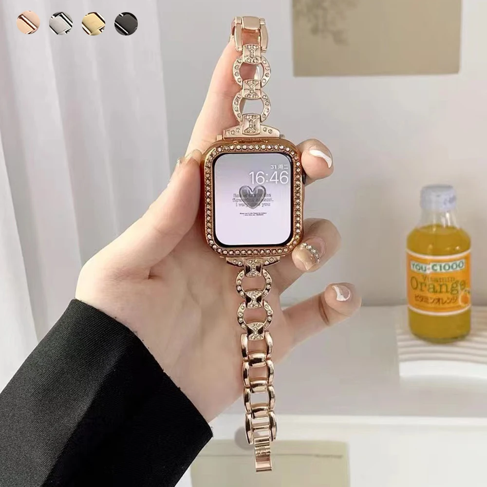 

Бриллиантовый браслет для Apple Watch iWatch Series Ultra 8 7 6 5 4 3 2 SE Band 38 мм 42 40 44 мм, Дамский ремешок для iWatch 49 мм 41 мм 45 мм