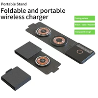 15w 3 in 1 wireless charger foldable clear glass portable fast charger for 13 12 air pods samsun m6a7