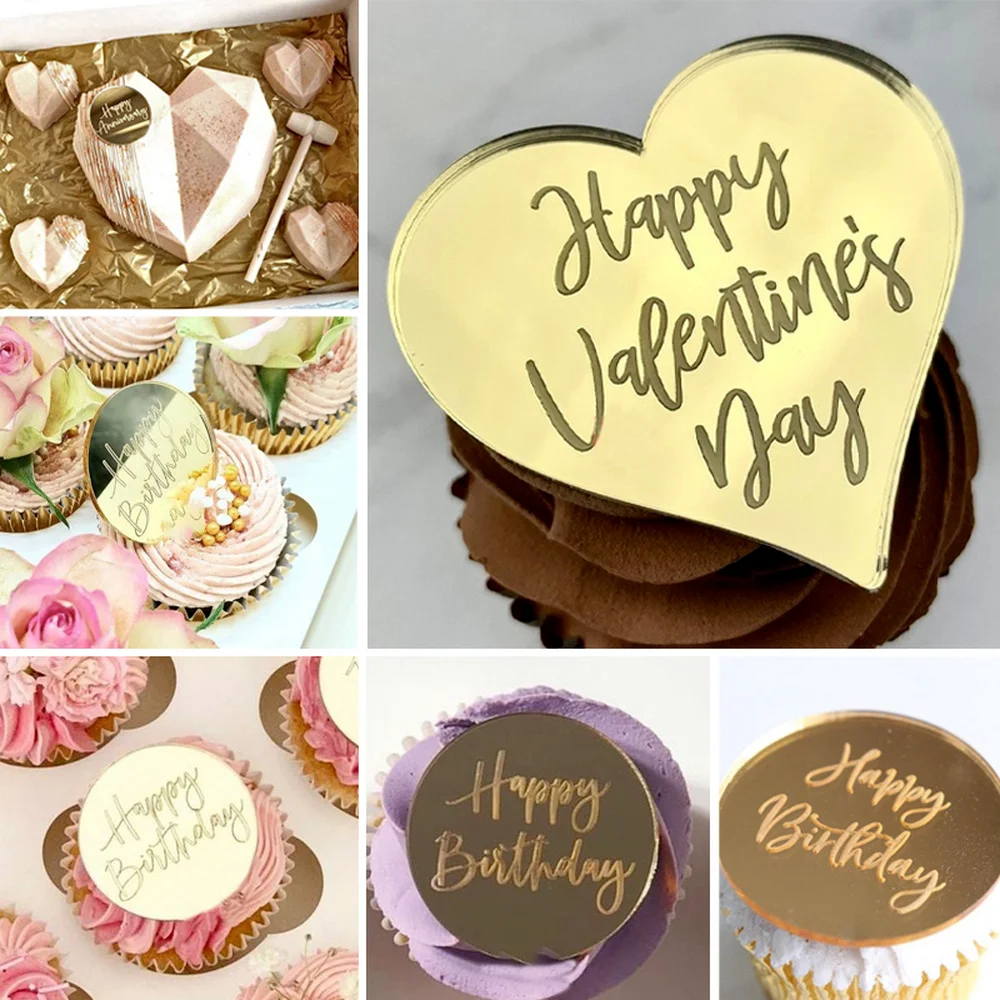 

10 шт., акриловые Золотые Зеркальные украшения для торта на годовщину