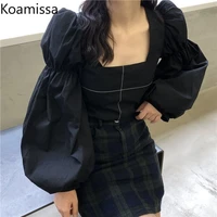 koamissa elegant women spring long sleeves blouse square collar korean shirt 2022 chic outwear slim sexy blusas wholesale tops