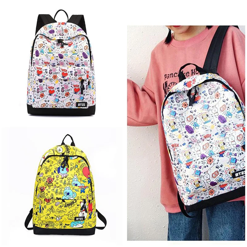 

Cartoon Kpop Bt21 Backpack Kawaii Anime Love Biscuit Canvas School Bag Large Capacity All-Match Travel Backpacks Students Gifts