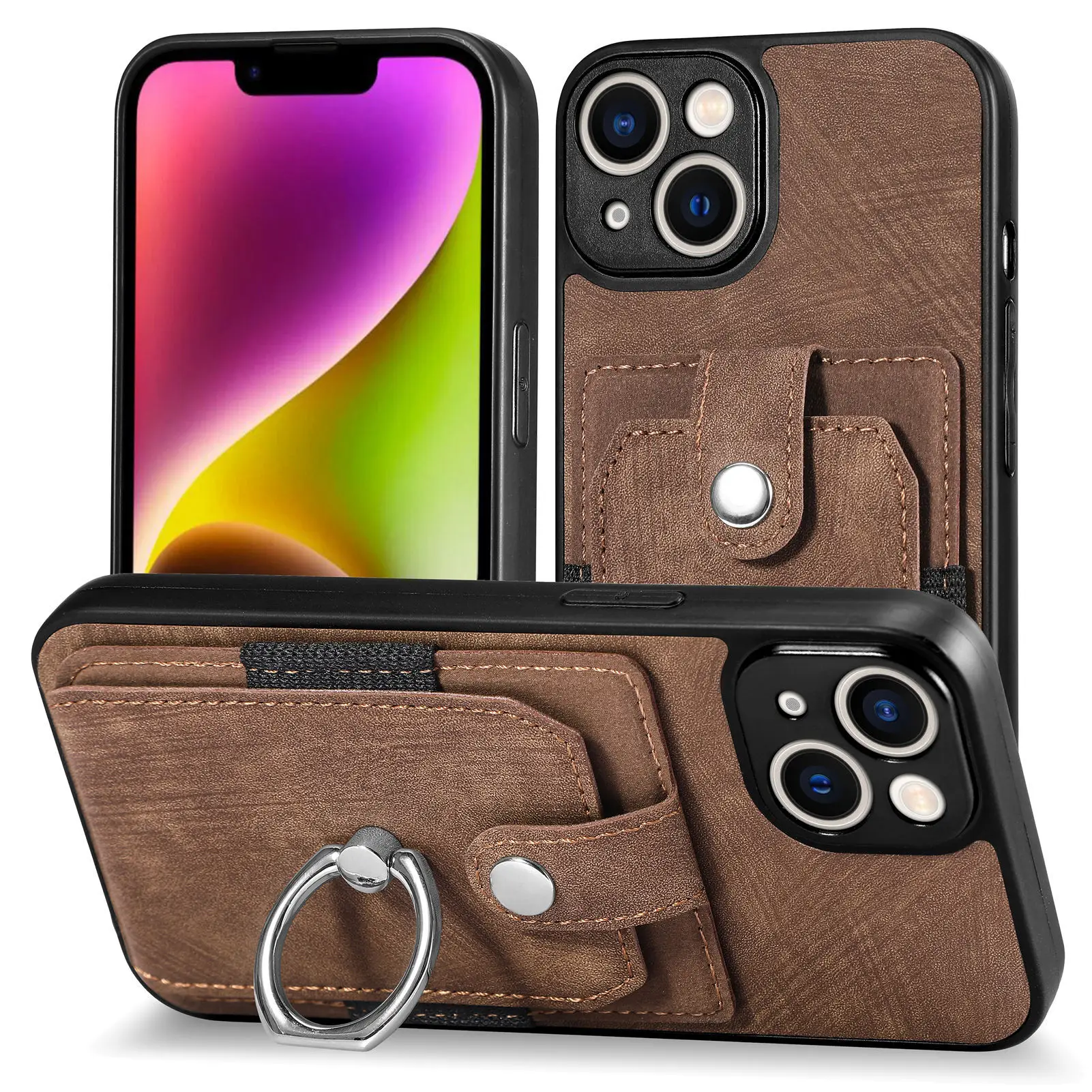 Кожаный чехол в стиле ретро с кольцом на палец для Xiaomi Poco X6 Pro M5 F5 X5 X4 X3 NFC M4 M3 F3 C31