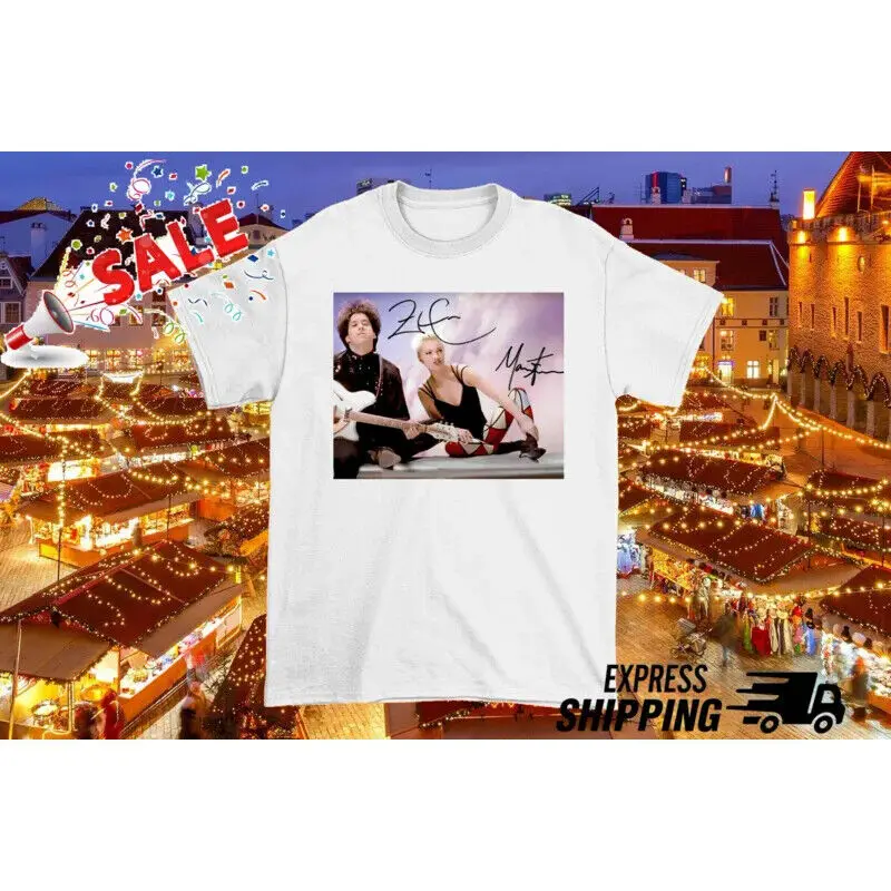 Vtg Roxette Band Signature Хлопковая белая классическая рубашка полного размера MM1004 длинная