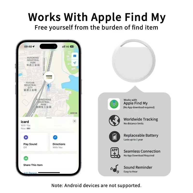 Фото XIAOMI 2026 Умный GPS-трекер Mini с Bluetooth 5.3, устройство для предотвращения потерь, работает с приложением Find My, поисковик ключей, смарт-метка для домашних животных, для iOS iPhone №3