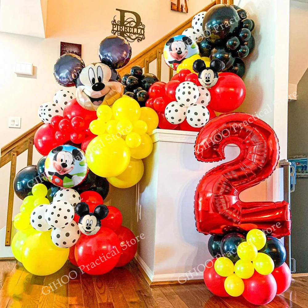 

116/154pcs Disney Mickey Mouse Balloon Garland Arch Kit 32inch Red Number Balloon For Kids Birthday Baby Shower Party Decoration
