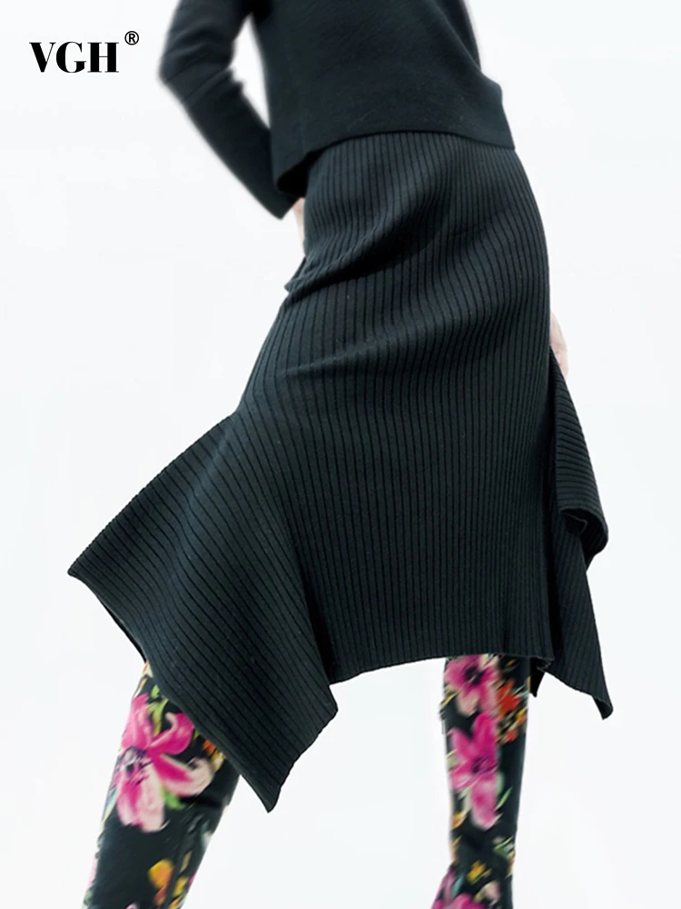 

VGH Loose Patchwork Ruffles Skirts For Women High Waist Irregular Hem Minimalist Skirt Female Fashion Style Clothing 2022 New