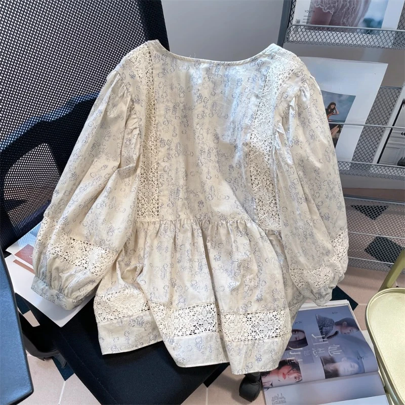 Французские винтажные рубашки кружевные ажурные дизайнерские лоскутные блузки