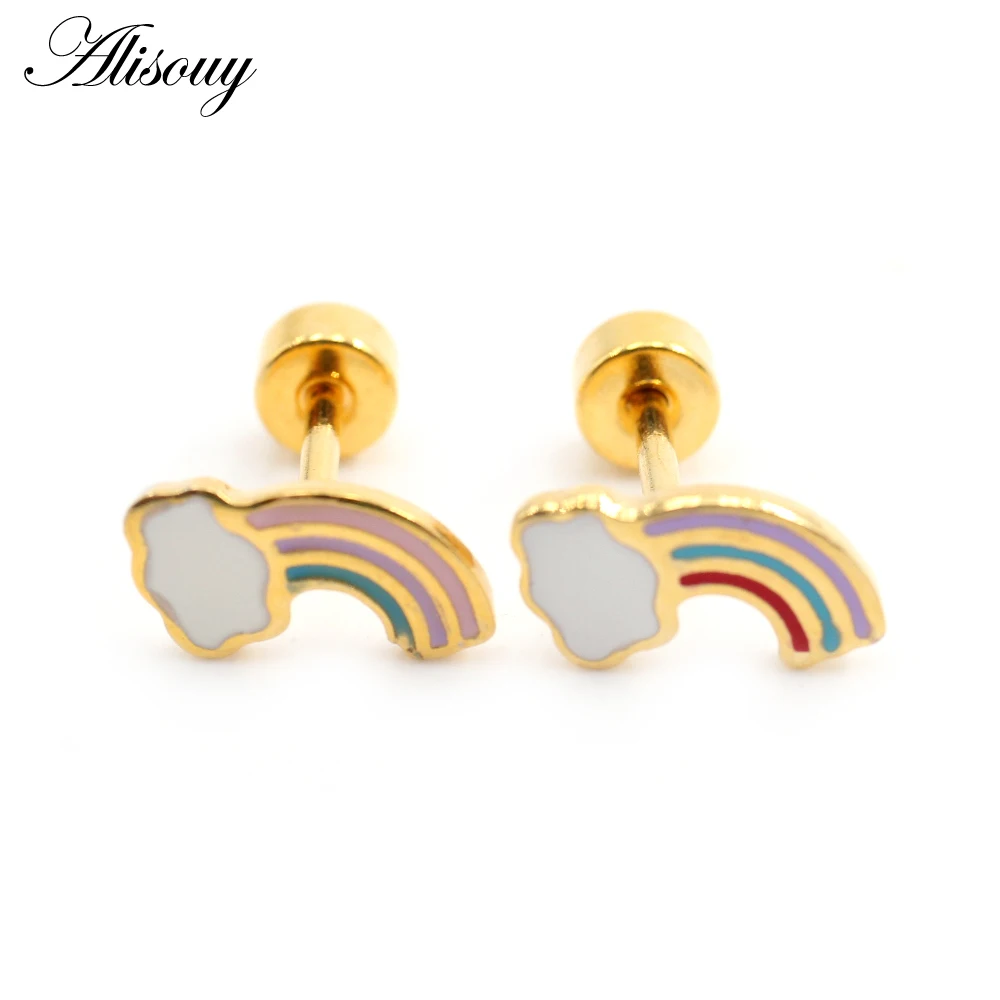 

Alisouy 2PCS New Rainbow Clouds Stainless Steel Unisex Women Girl Men Ear Studs Earrings Tragus Cartilage Helix Piercing Jewelry
