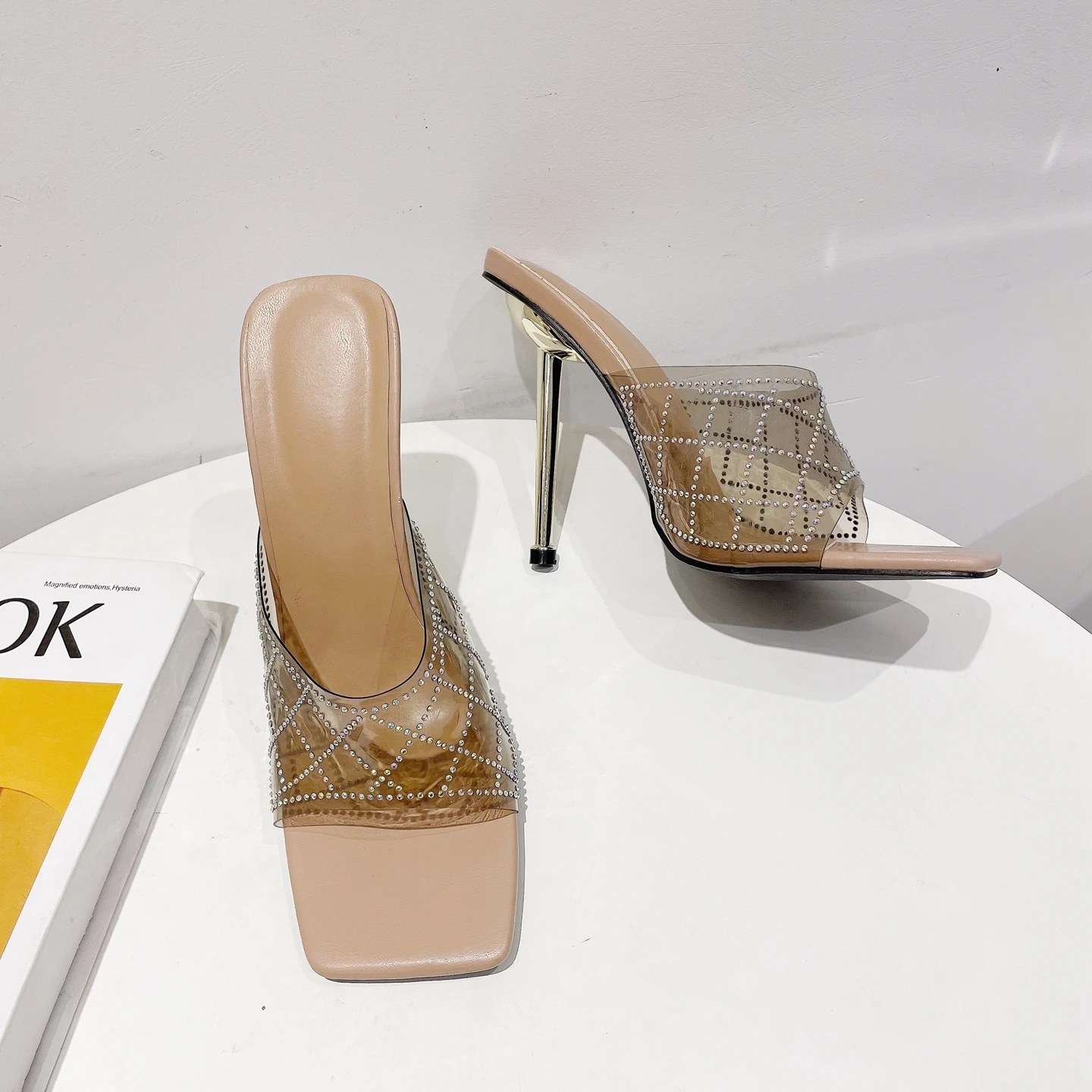 

Сандалии женские на очень высоком каблуке, прозрачные классические модные босоножки из ПВХ, с открытым носком, из химического волокна, для б...