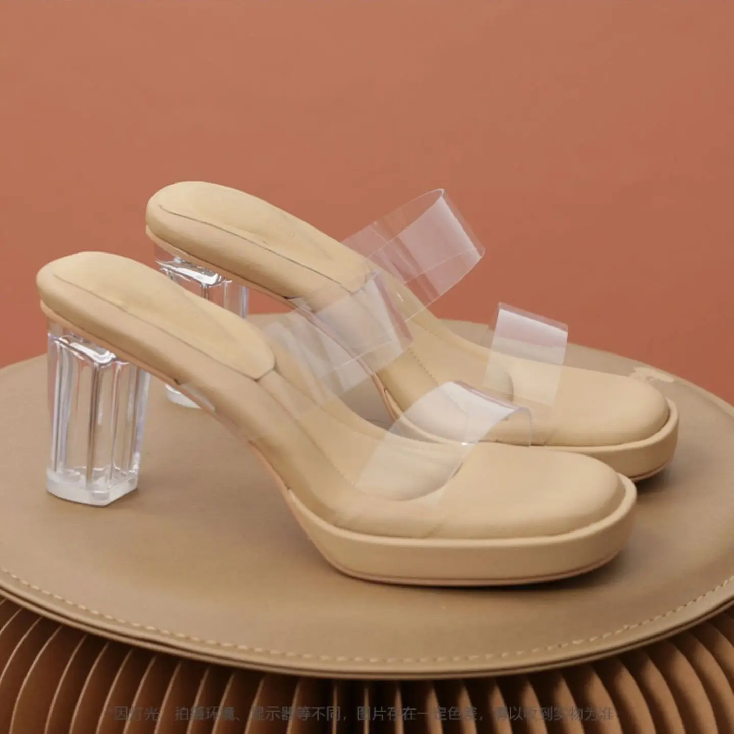 

Summer 2023 Platform Slides Off White Shoes Transparent Women's Slippers and Ladies Sandals Heeled Soft Shoe Cloud Thick Clear W