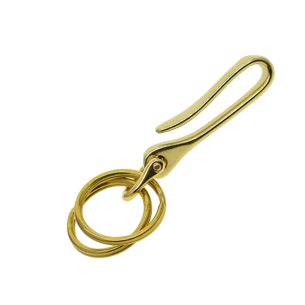

Fine Japanese fish hook keychains raw brass fishhook U belt hook holder flat split ring FOB lanyard Luxury gift for friend