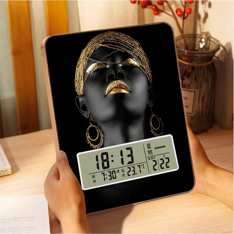 Desktop Clock African Beauty Art Student Alarm Clock Unique Home Decor For Time Management Christmas Family Gifts