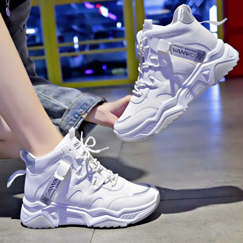 

High Top Sneakers Women Classic White Shoes Platform Lace Trendy Vulcanize Shoes Lightweight Casual Running Shoe Zapatos Mujer