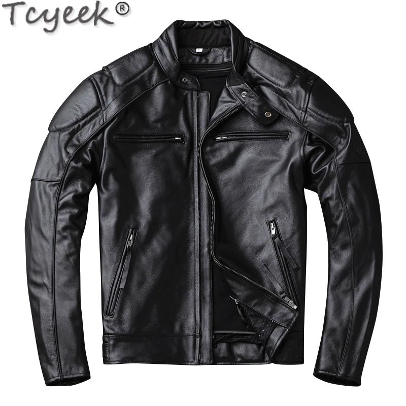 

Genuine Leather Jacket Men Cowhide Jacket Coat Autumn Fashion Slim Stand Collar Motor Biker Detachable Inner Bladder Coat Men