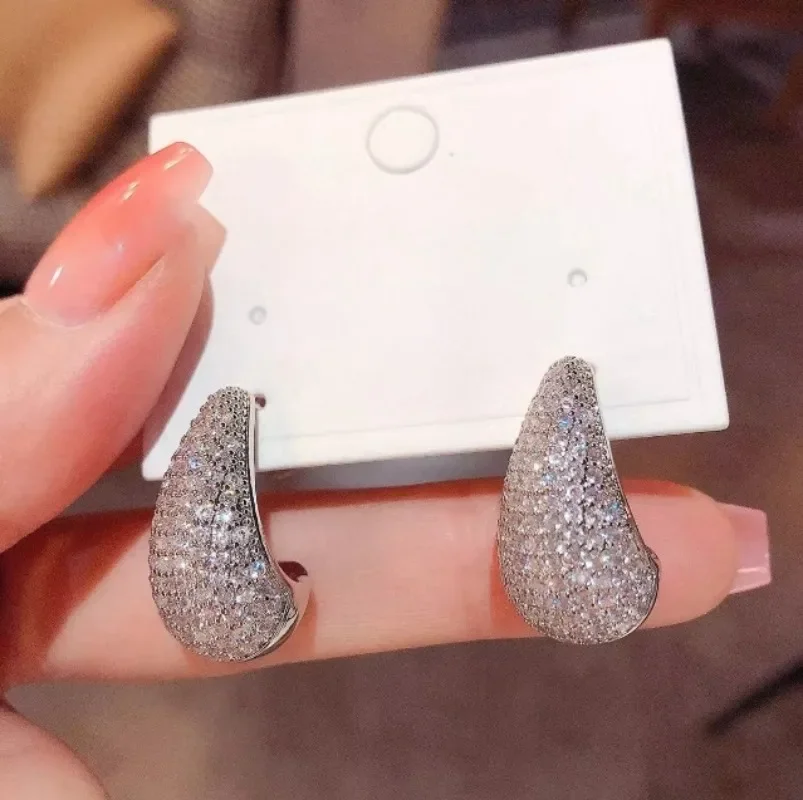 Новые женские серьги с медным вставкой и искусственным цирконом полной