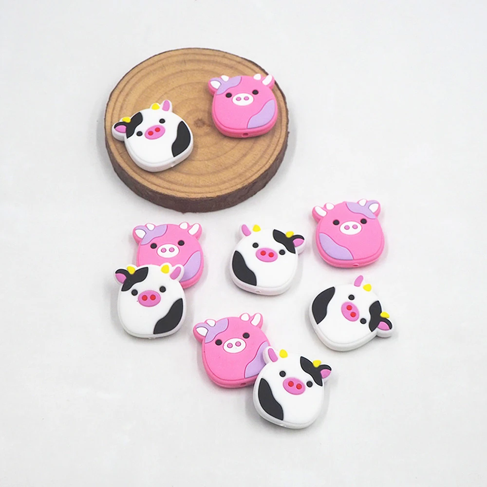 

Chenkai 10PCS Cow Beads Silicone Charms Focal Beads For Beadable Pen Cartoon Character Beads For DIY Baby Pacifier Dummy Chains