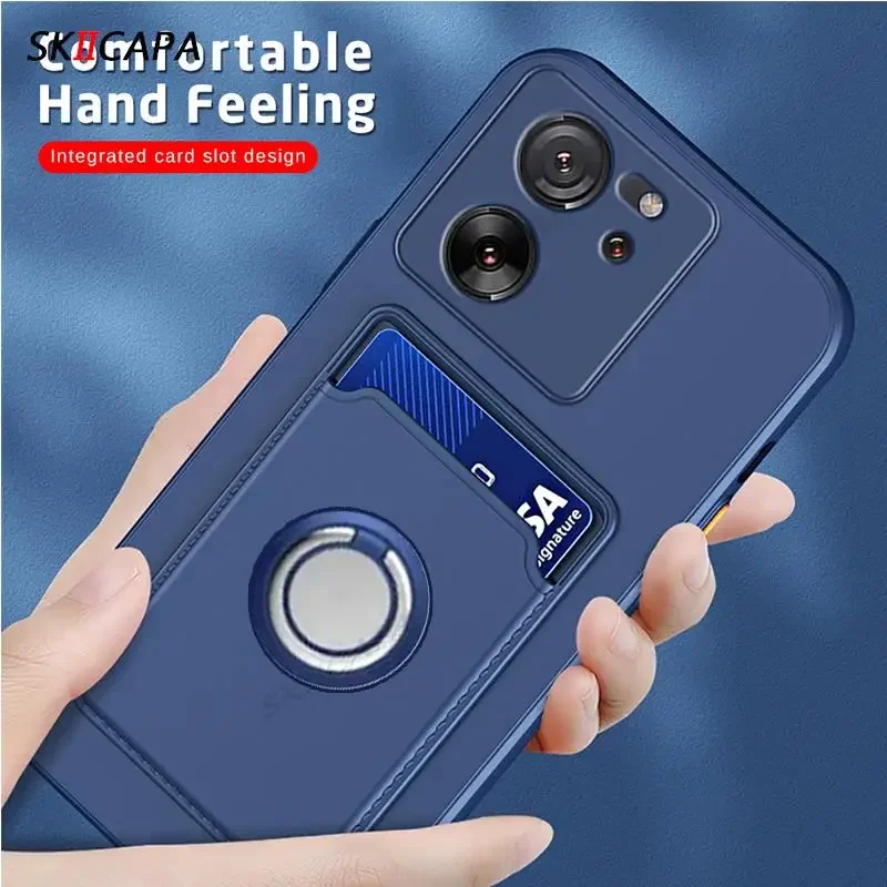 Фото For Xiaomi 14T Pro 14 T Card Slot Wallet Holder Cover for Xiaomi Mi 11T 12T 13T 14T Pro Soft Silicone Magnetic Ring Stand Case №3