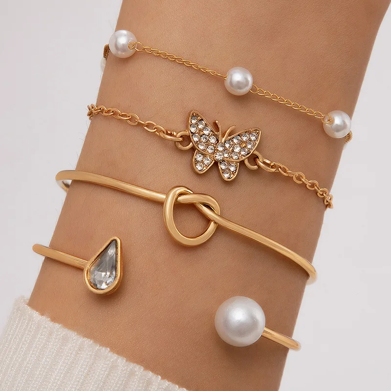 

Набор жемчужных браслетов Docona в Корейском стиле с узлом-бабочкой, жемчужный браслет, набор из четырех браслетов 23574