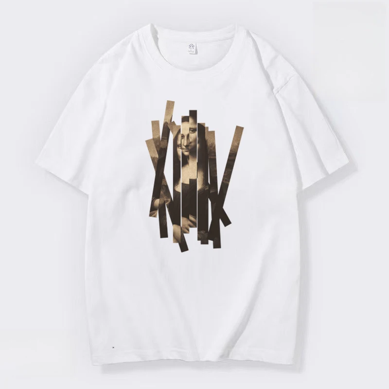 

Cotton White Short Sleeve T-shirt Women's Fashion Brand Niche Design Sense Loose Summer Mona Lisa Tee For Men