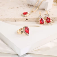 high grade electroplated alloy drop zircon necklace earrings ring set for woman