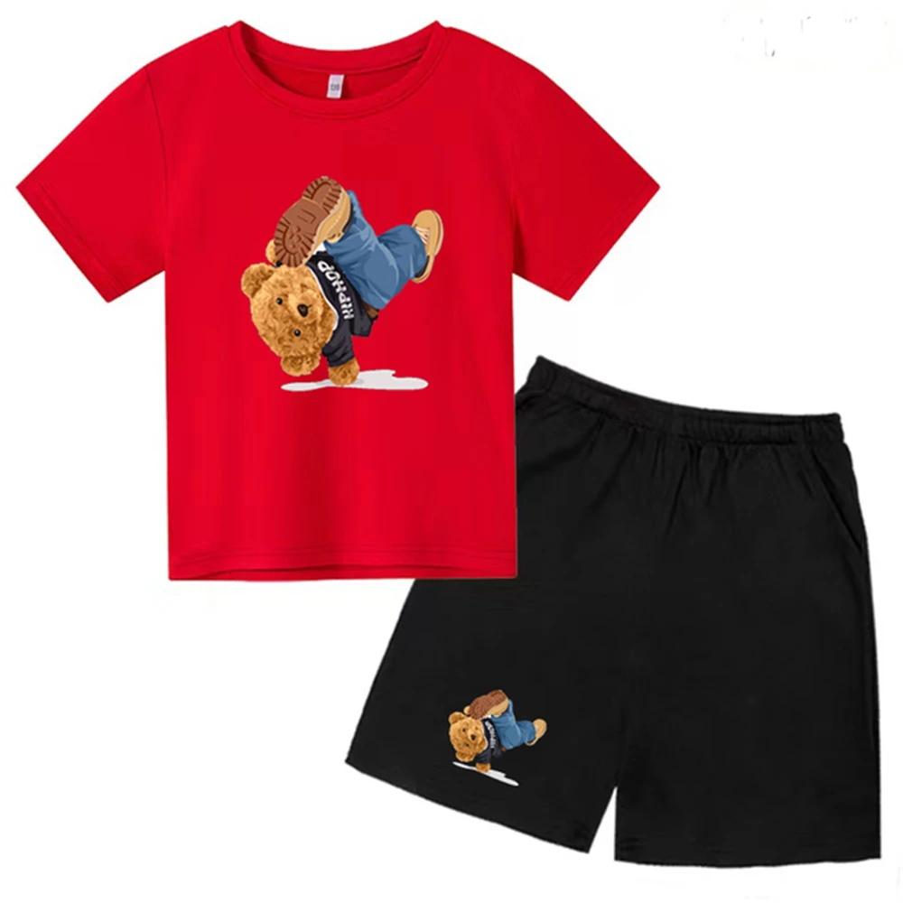 

Children's Clothing Toy Bear T-shirt Suit Leisure Fashion Printing Round Neck Boys' Girls' 3-12 Year Toddler Set Summer Dress
