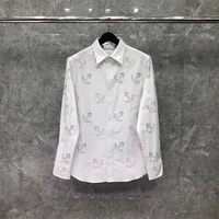 tb thom mens long sleeve stretch oxford button down shirt in custom fit high quality cotton male clothes soft printed shirts
