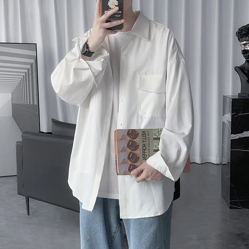 

Blouses Turn-down Collar Spring Shirts Men's Casual Oversize Classic Shirts Korean Streetwear Tops