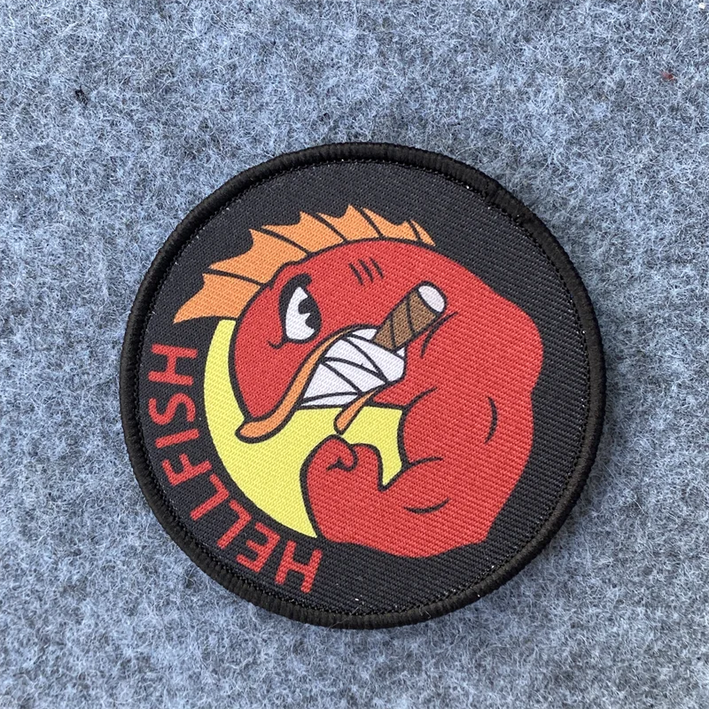 Нашивка с логотипом HELLFISH на липучке эмблема Адская рыба военный тактический
