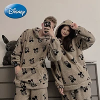 disney mickey mouse minnie couple homewear mens and womens hooded coral fleece thicken warm pajamas set