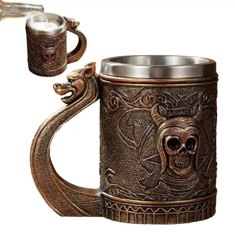 

Viking Beer Mug 600ml Stainless Steel Wooden Viking Coffee Cool Mug Antique Men's Barrel Tankard Mug For Party Decoration Woode
