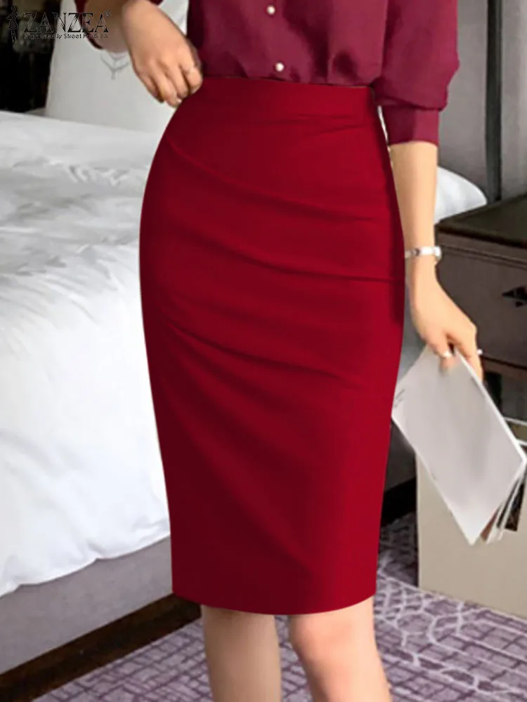 

ZANZEA Elegant Office Lady Skirts Fashion High Waist Pencil Skirt Female Solid Work Faldas Saia Women Summer Bodycorn Skirt Jupe
