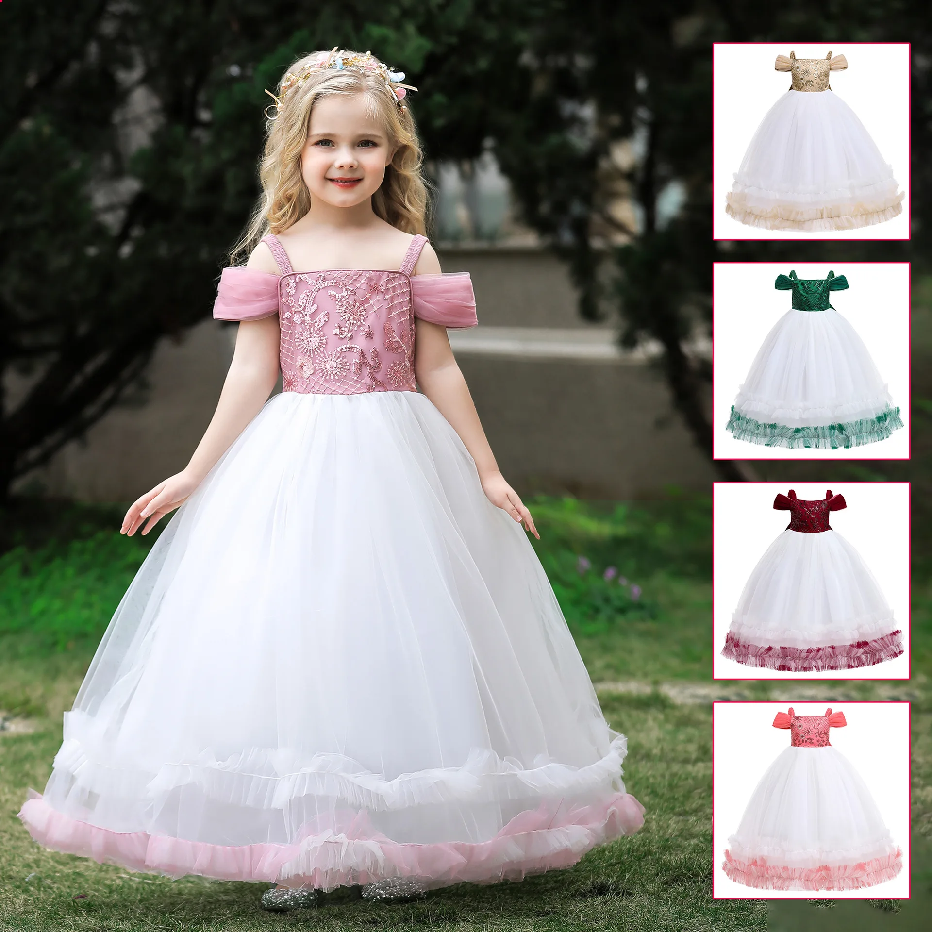 

Rocwickline New Summer and Autumn Girl's Party Dress Bow Lace Sequined Gauze Floral Elegant Celebrities Accessible Luxury Dress