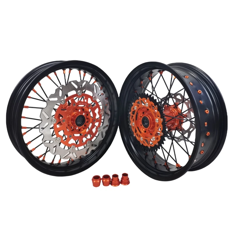 Фото Новинка! Комплектные колеса Supermoto 17'' с оранжевой ступицей для EXC SXF 125-450 2003-2024 №2
