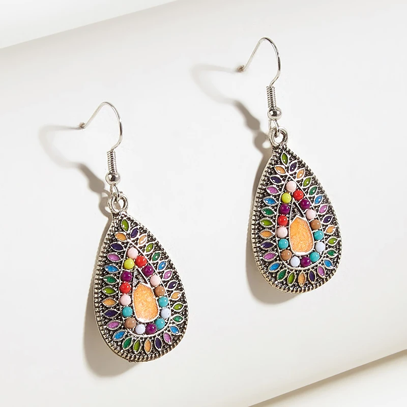 Модные Винтажные висячие серьги для женщин сплав кристаллы этнические бусины