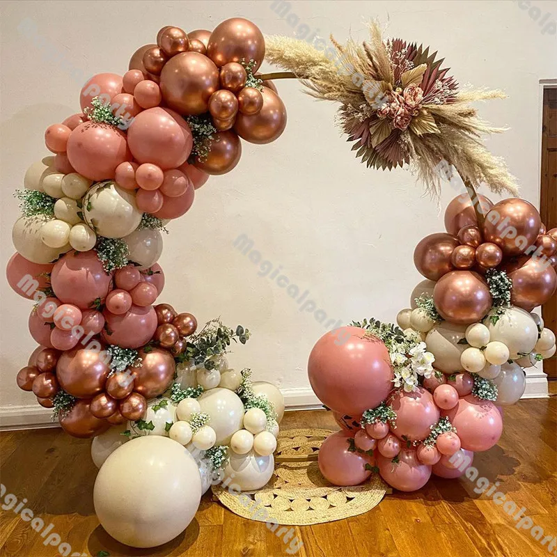 

142pcs Natural Sand Dusty Pink Balloon Chain Rose Gold Baby Shower Balloons Garland Gender Reveal Birthday Party Decorations