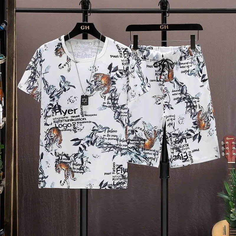 

2023 New T-shirt+Shorts Arrival Men's Polyester and Linen Short Sleeve 2PC Set Solid Shirt+Shorts Home Suits Male M-5XL TZ002