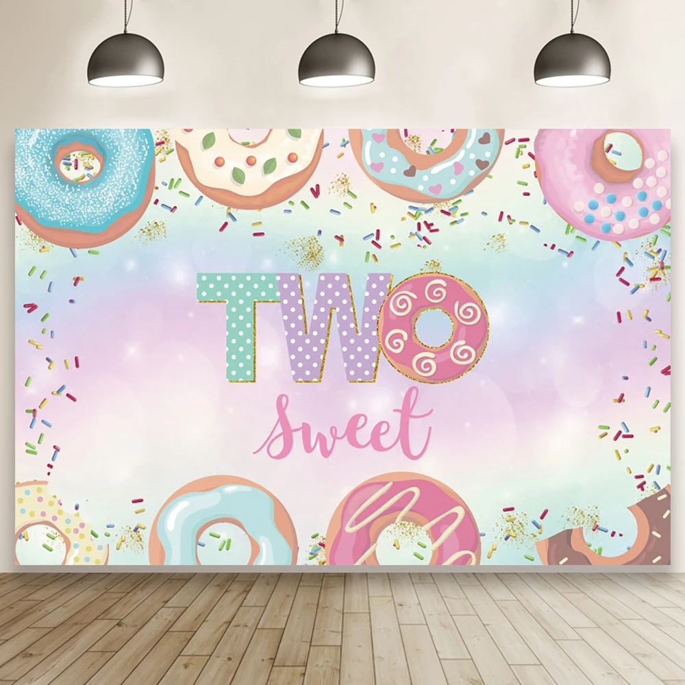 Girl 2nd Birthday Backdrop Two Sweet Donut Theme Party Colorful Pink Donut Photography Background Dessert Table Photo Studio