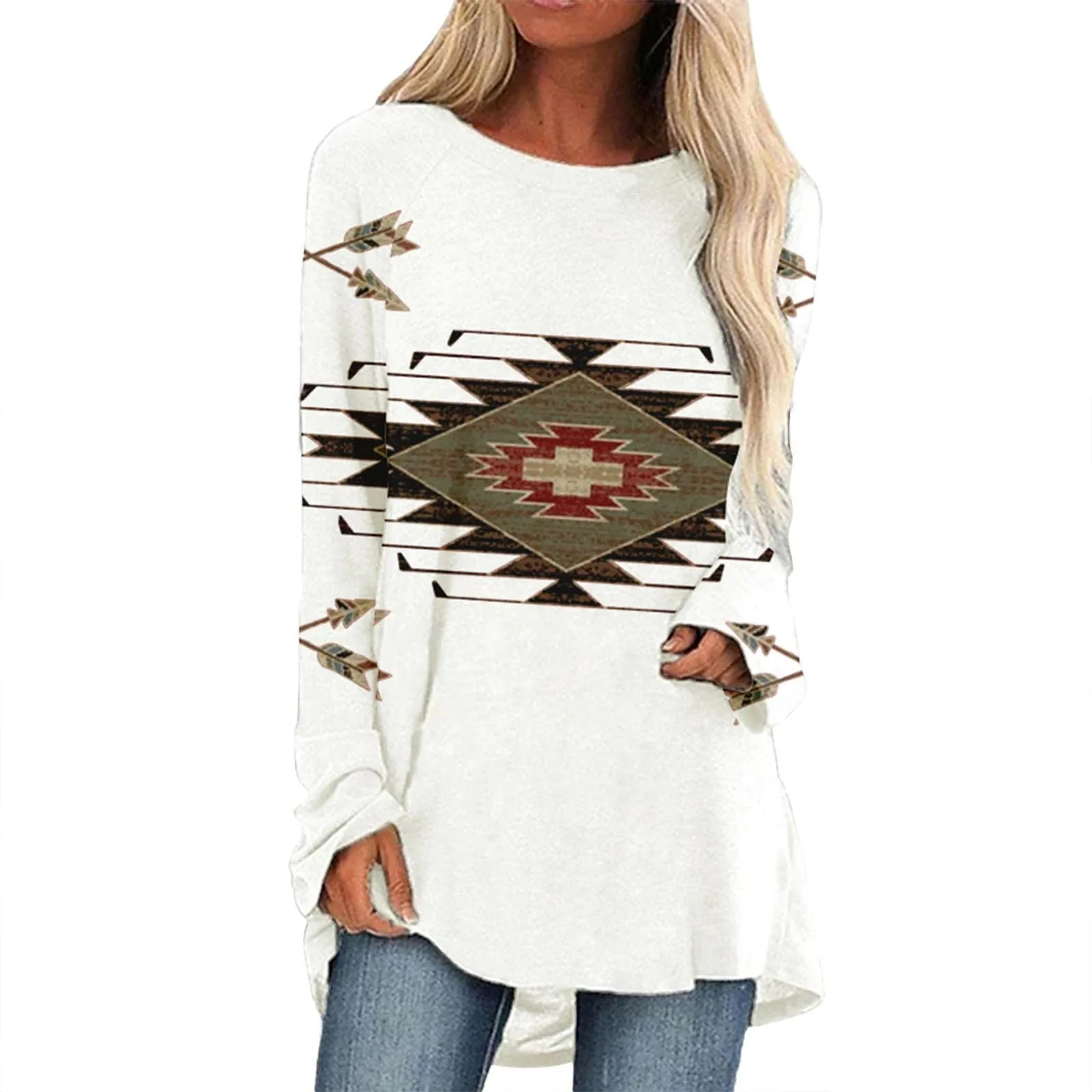 Блузки и рубашки повседневные с длинным рукавом в стиле бохо ретро Топ