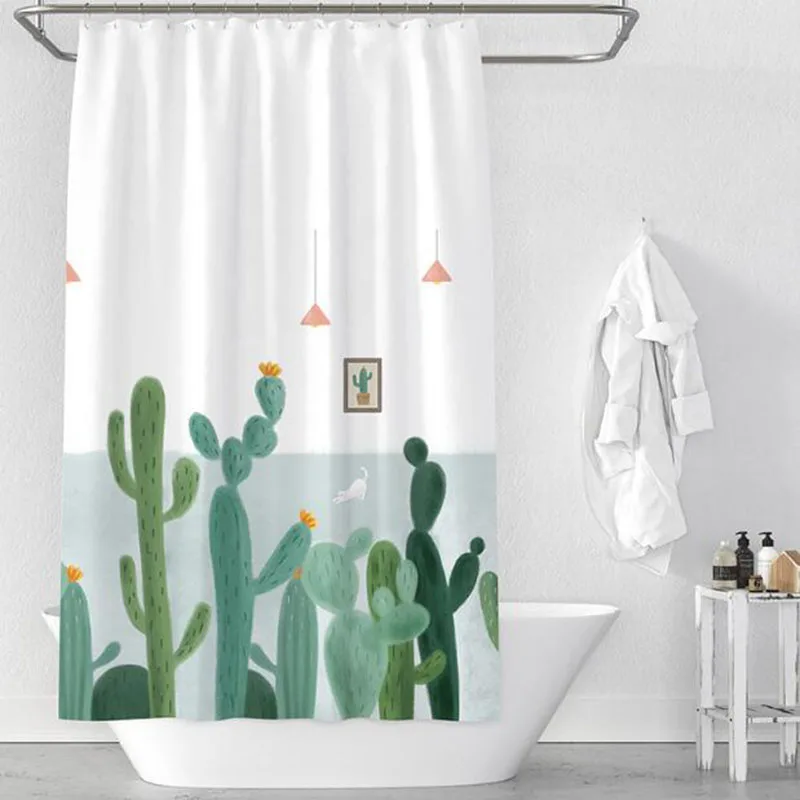 

Modern Style Cactus Plant Pattern Polyster Shower Curtain Waterproof Bath Curtain Bathroom Accessories Home Textile