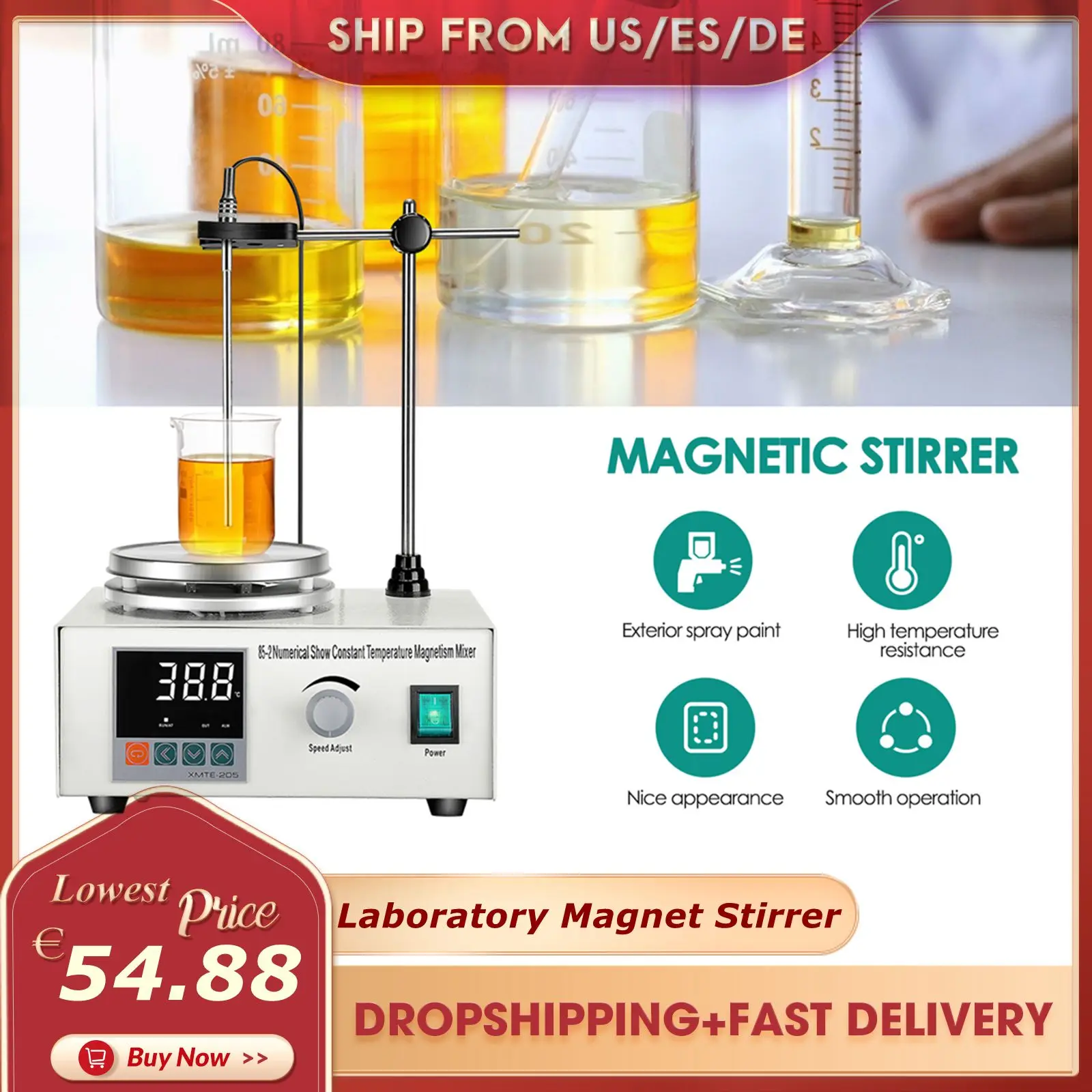 Laboratory Magnet Stirrer Digital Temperature Display Speed Adjust Magnetic Mixer Timer Homebrew Kitchen Stirrer 200W 1000ML