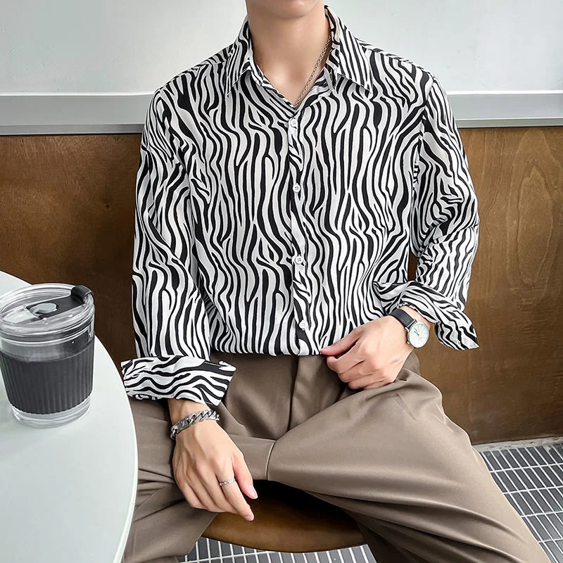 Autumn Striped Shirt Men Slim Fashion Social Mens Dress Shirts Korean Casual Long Sleeve Shirts Mens Formal Shirts M-3XL