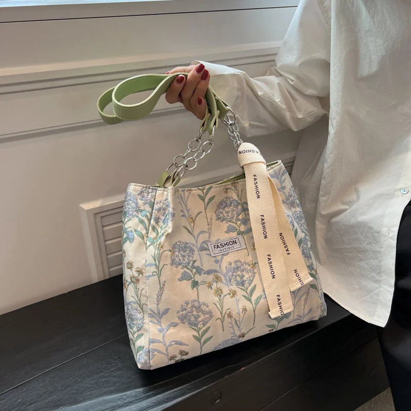 

2023 Large Capacity Canvas Top-Handle Bags for Women Fashion Embroidery Female Shoulder Bags Casual Commuter Bag