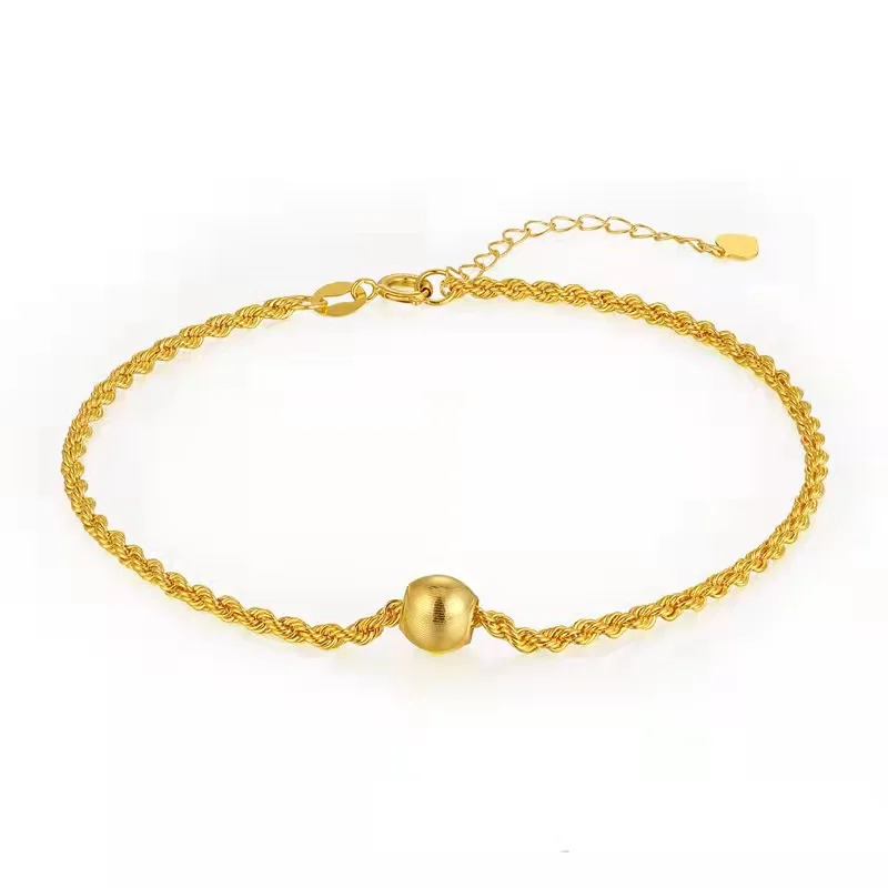 

BANFU Real 18K Gold Twisted Chain Bracelet Simple Gold Ball Design Pure AU750 Hemp Rope Chain Fine Jewelry Gift for Women