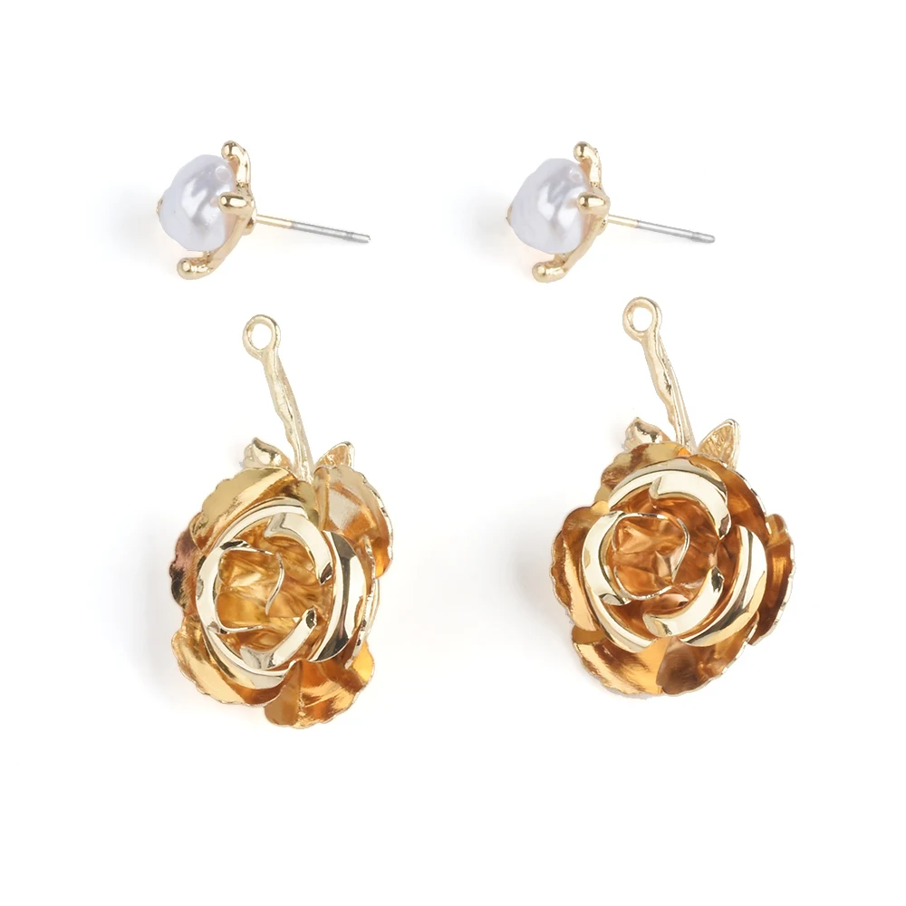 2025 новые модные золотые металлические висячие серьги с цветком розы женские