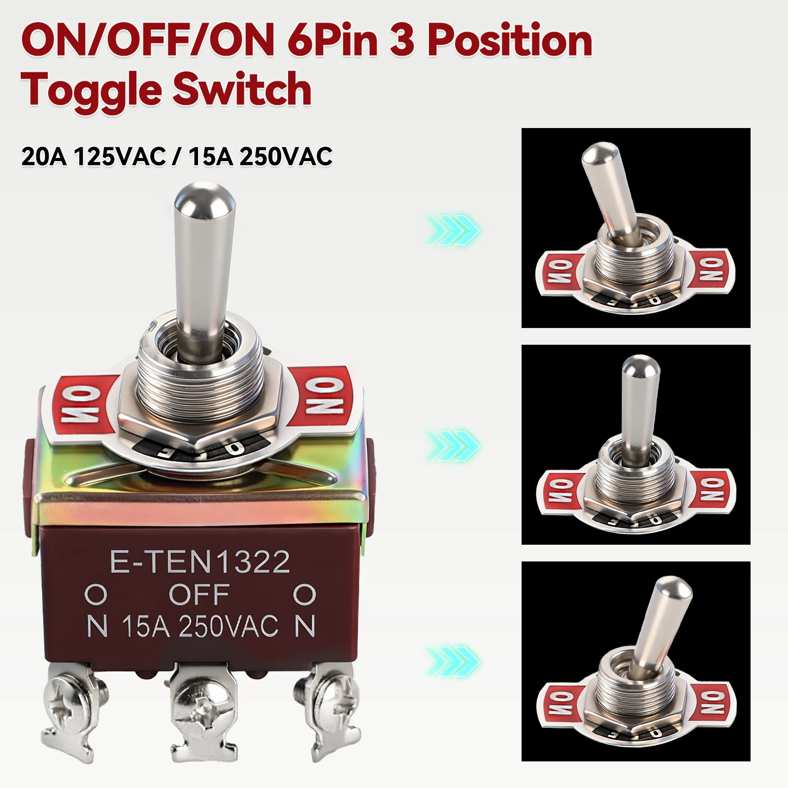 Фото 10 шт. переключателей-тумблеров Rocker Toggle Flick ON/OFF/ON 15A/250V 20A/125V DPDT, водонепроницаемые, усиленные, для автомобилей, лодок, кемперов и т.д. №3
