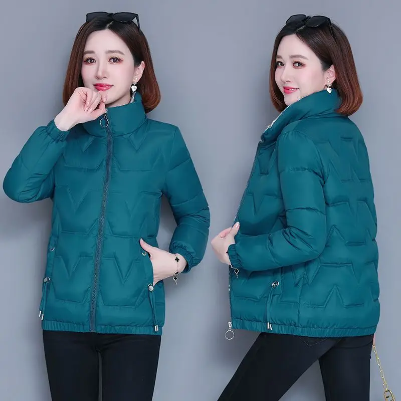 New 2023 Winter Fashion Cotton Padded Women Coats Short Stand Collar Female Zipper Thick Warm Jacket Slim Parkas Overcoat C18