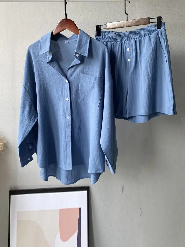 Женский свободный костюм из двух предметов рубашка с длинным рукавом и